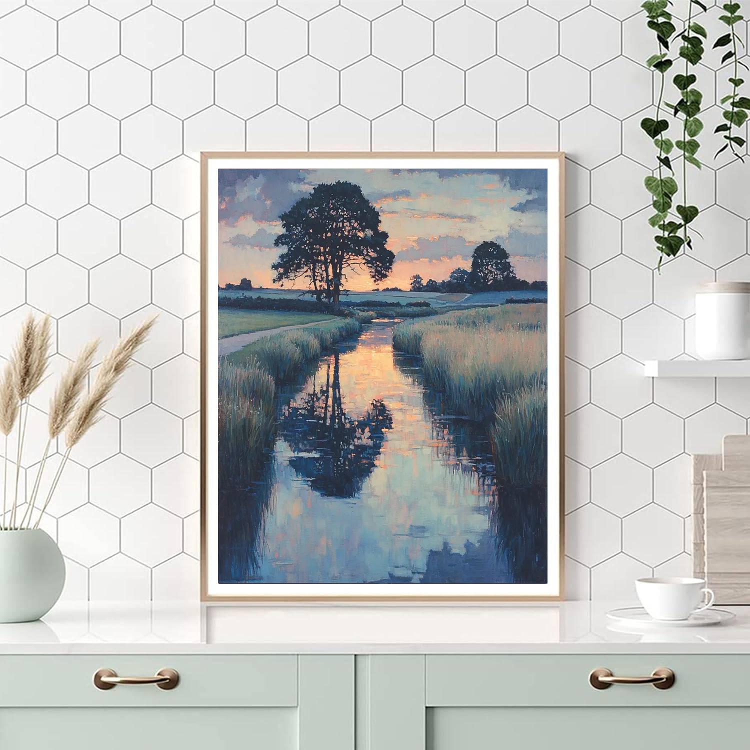 John Constable Inspired Tranquil Reflections At Dusk  Number Painting