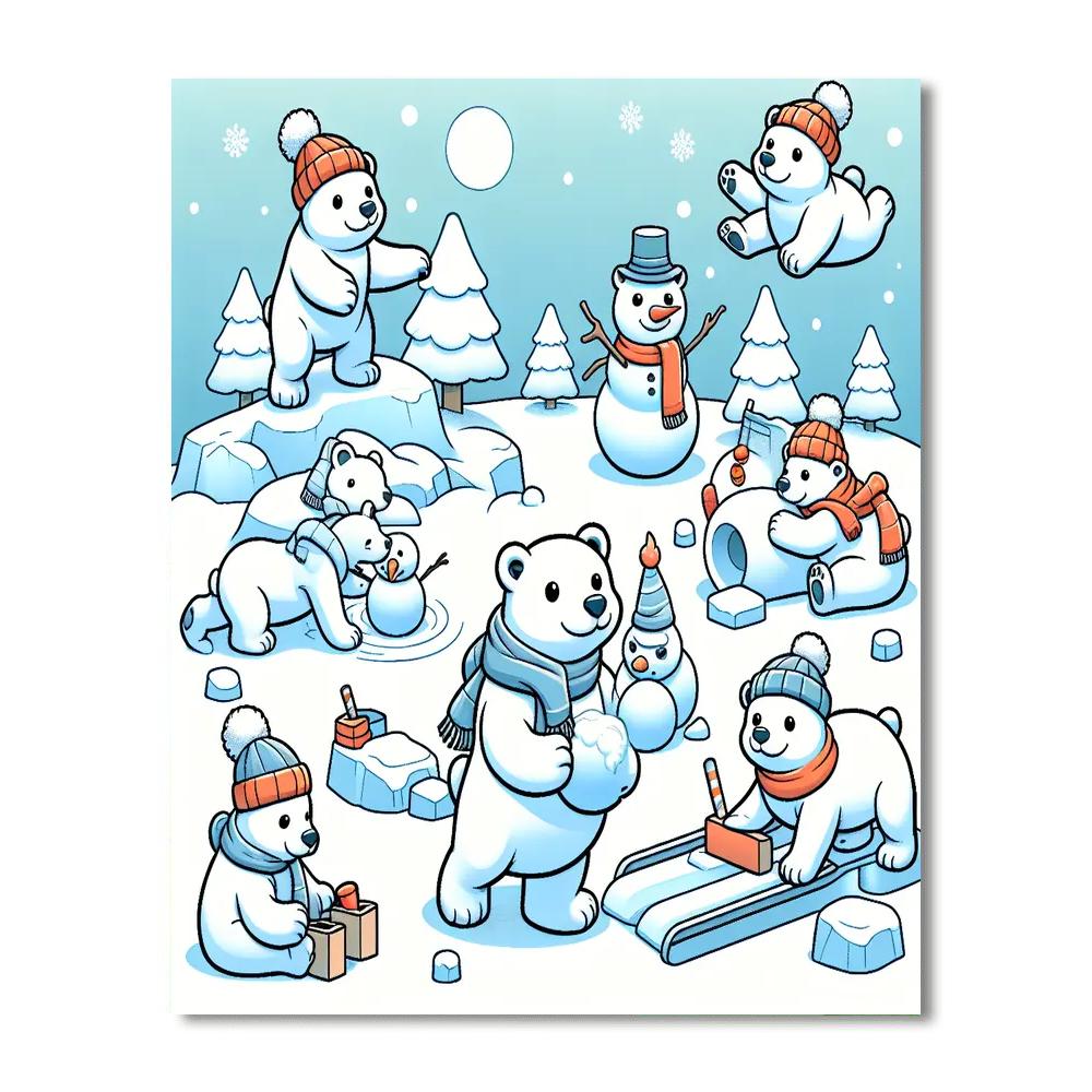 Winter Polar Bear Party DIY Paint By Numbers