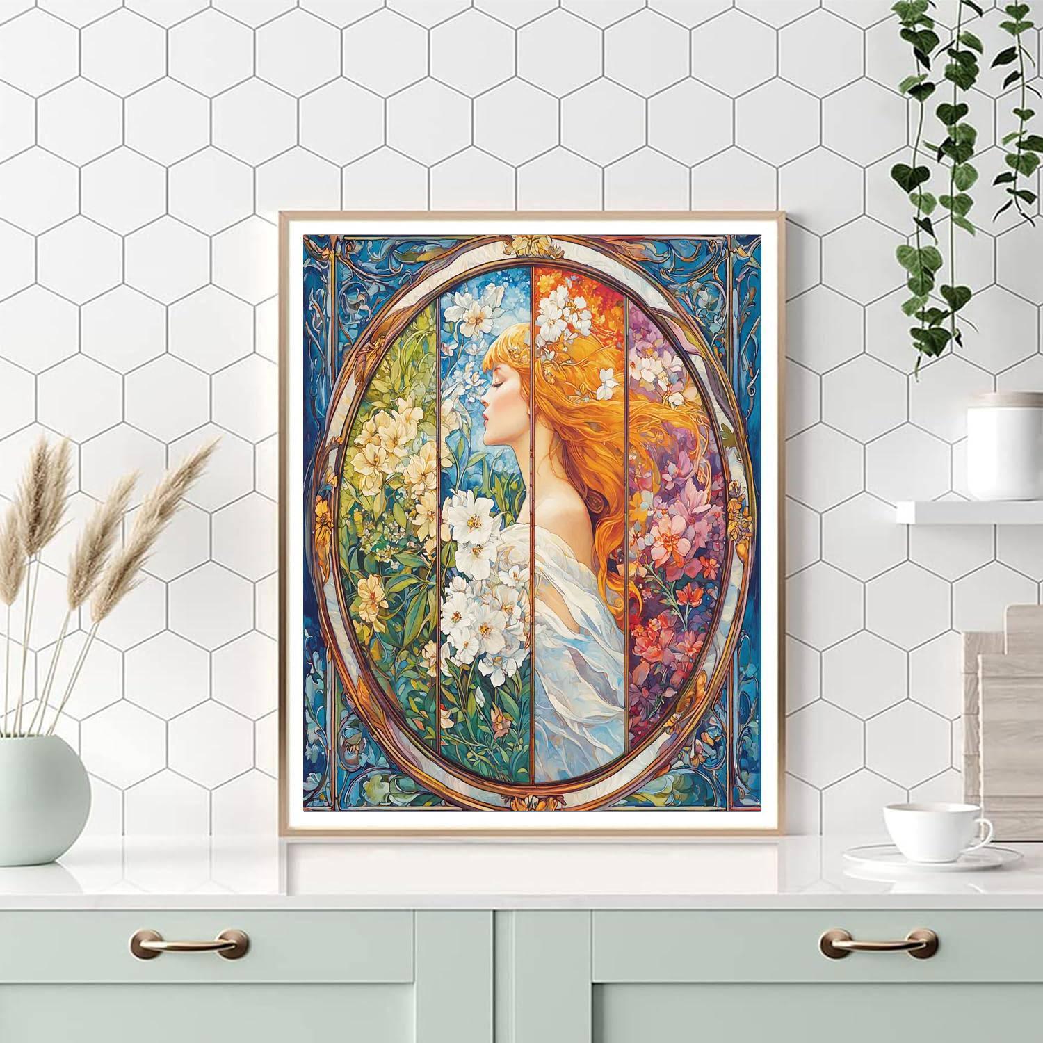 Alphonse Mucha Inspired Harmonious Seasons  Painting Number Kit