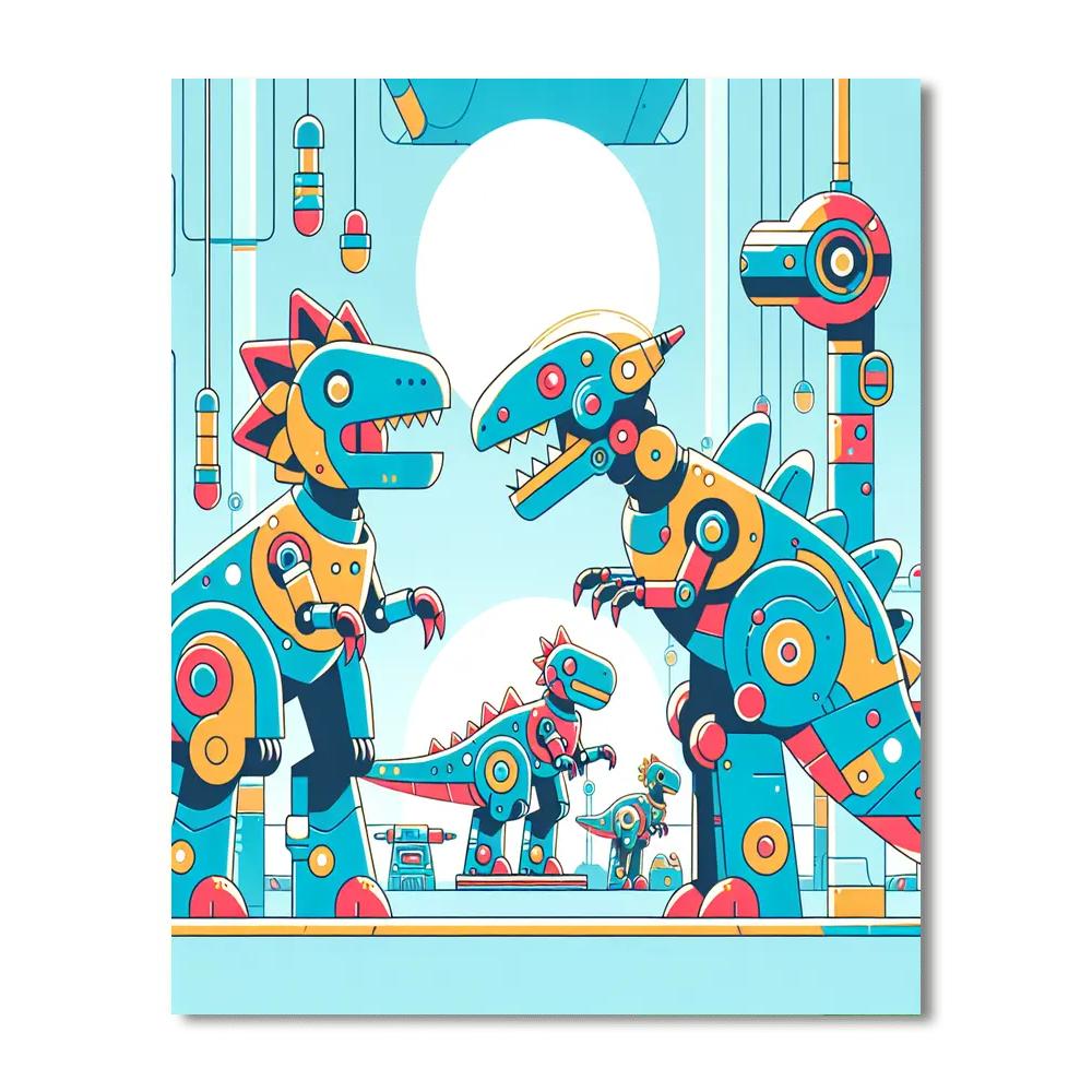 Tech-savvy Dino Robots Paint By Numbers Art