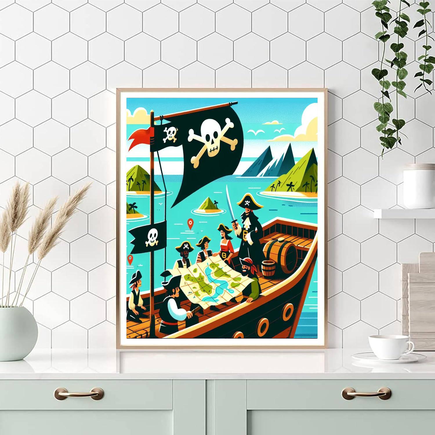 Pirate Ship Treasure Hunt Painting Number Kit