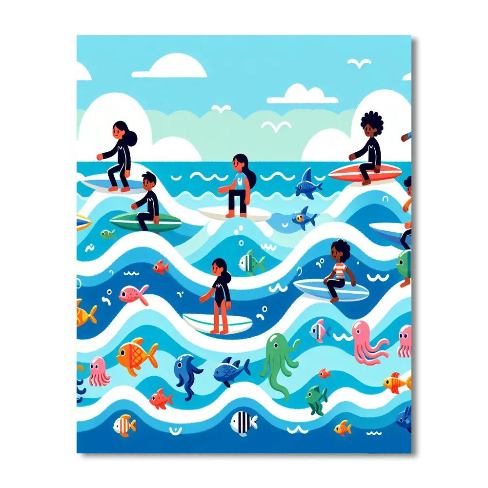 Ocean Wave Surf Number Painting