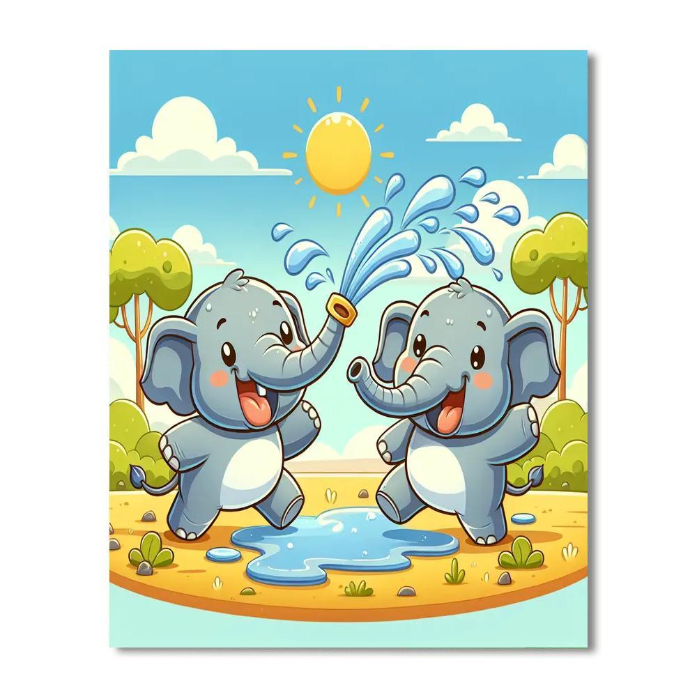Excited Elephants Paint By Numbers Art