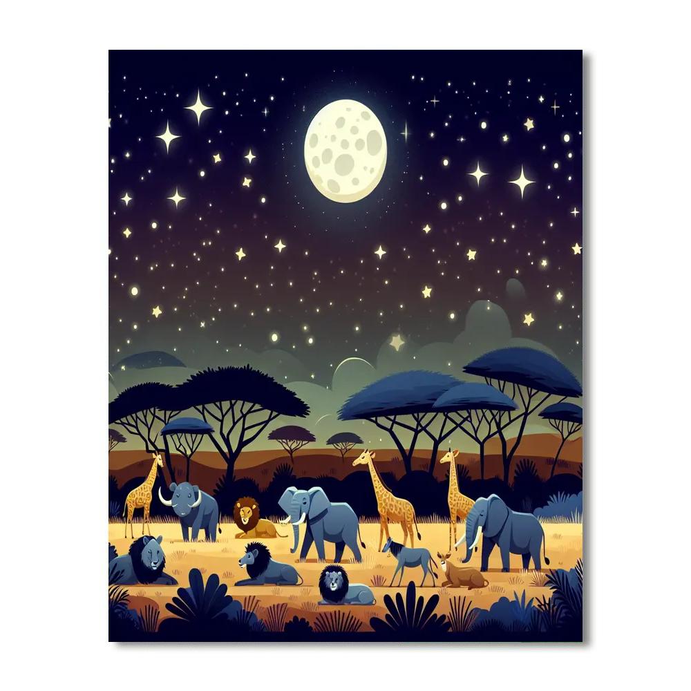 Starlit Savannah Night Painting Number Kit