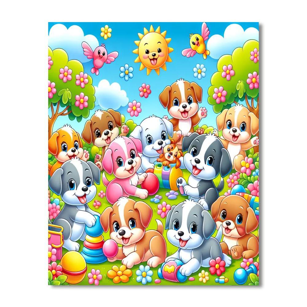 Puppy Playtime Extravaganza Number Painting