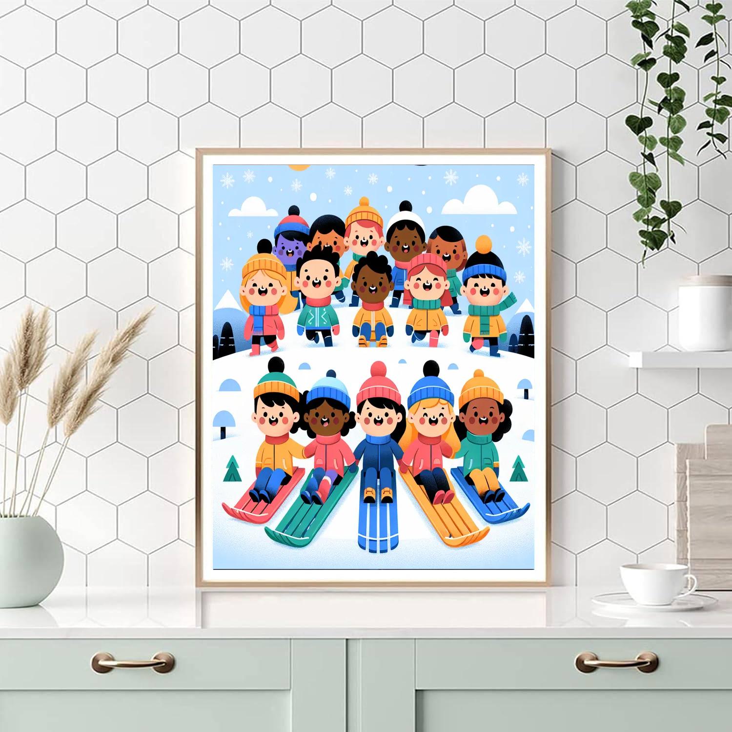 Snowy Sledding Numbered Painting Kits