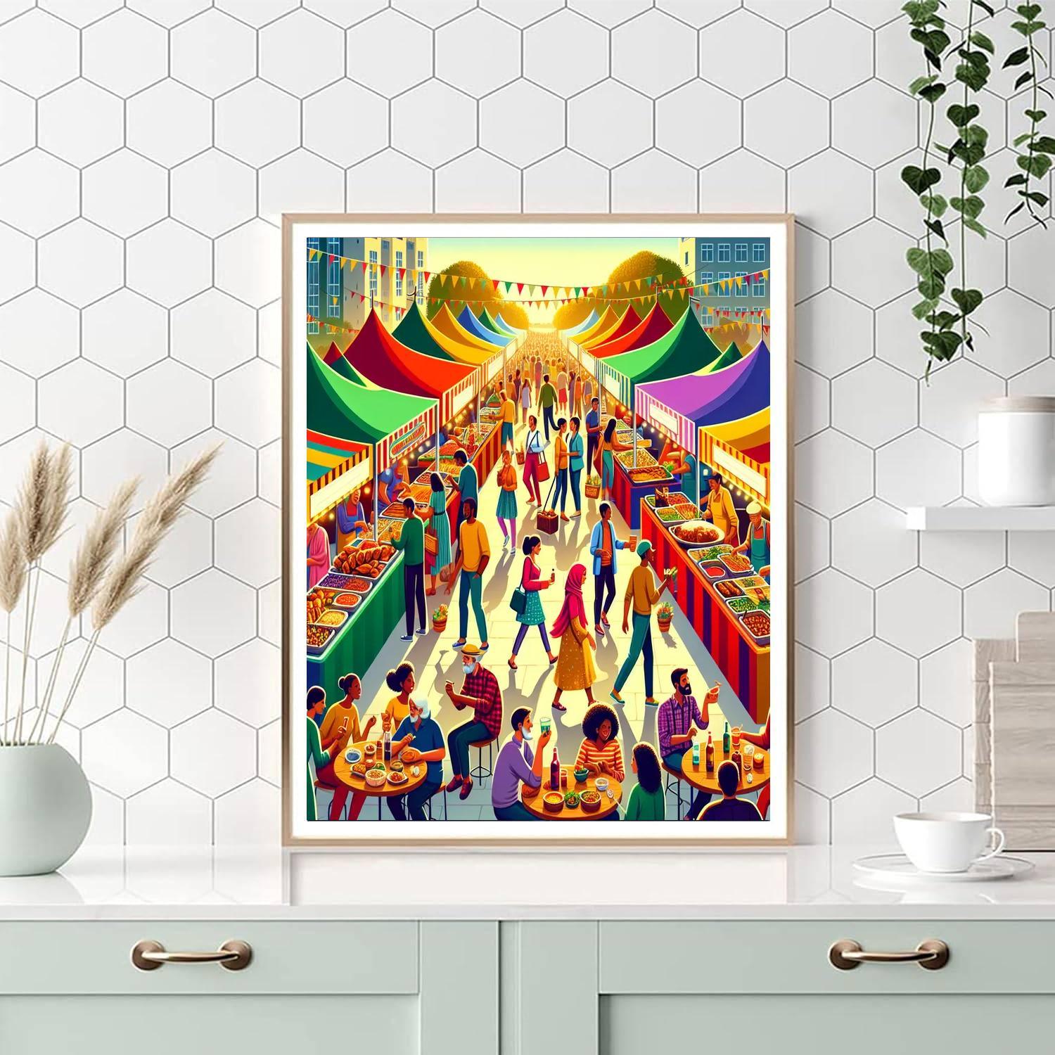 Lively Street Food Market Paint By Color