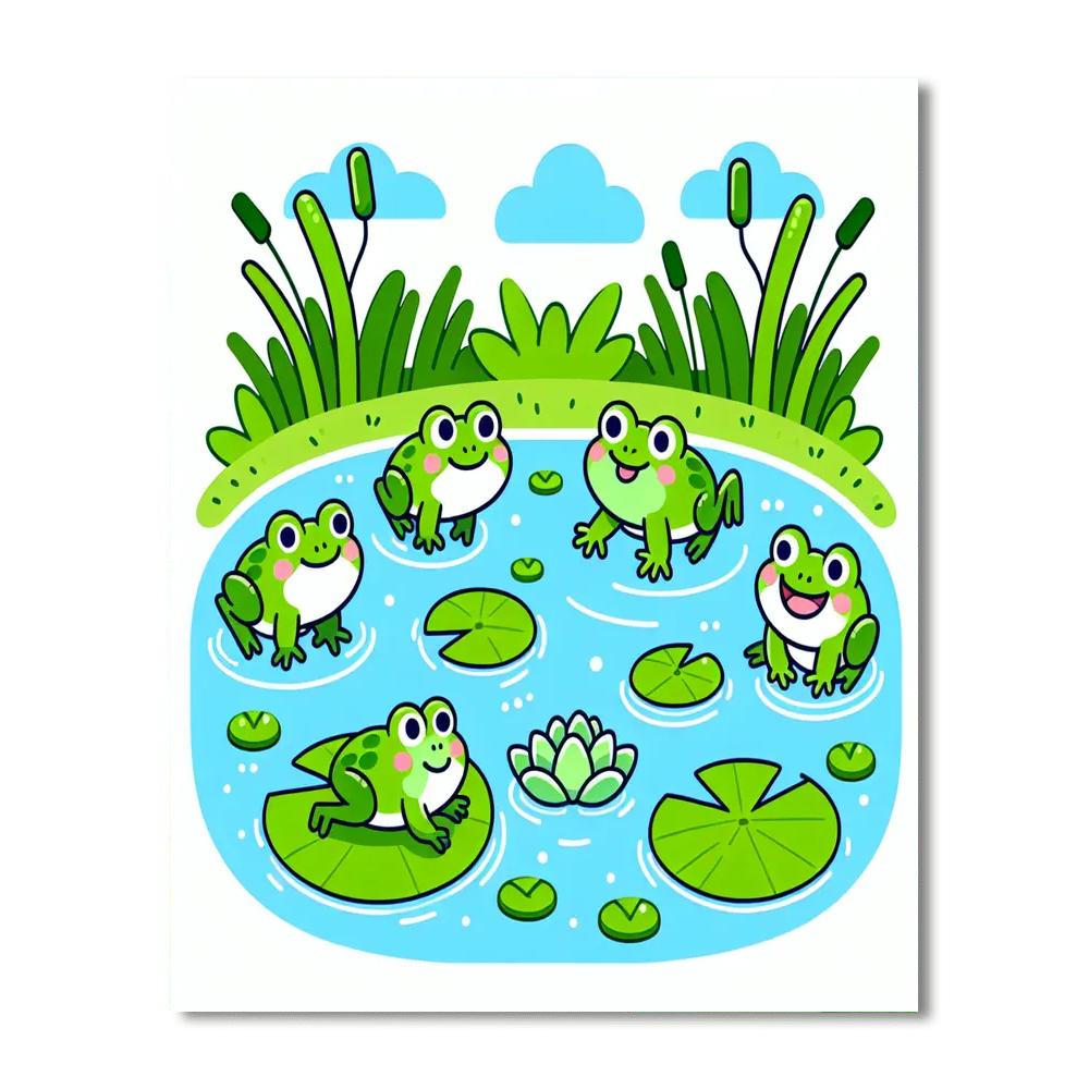 Friendly Frogs' Pond Party Paint By Numbers Art