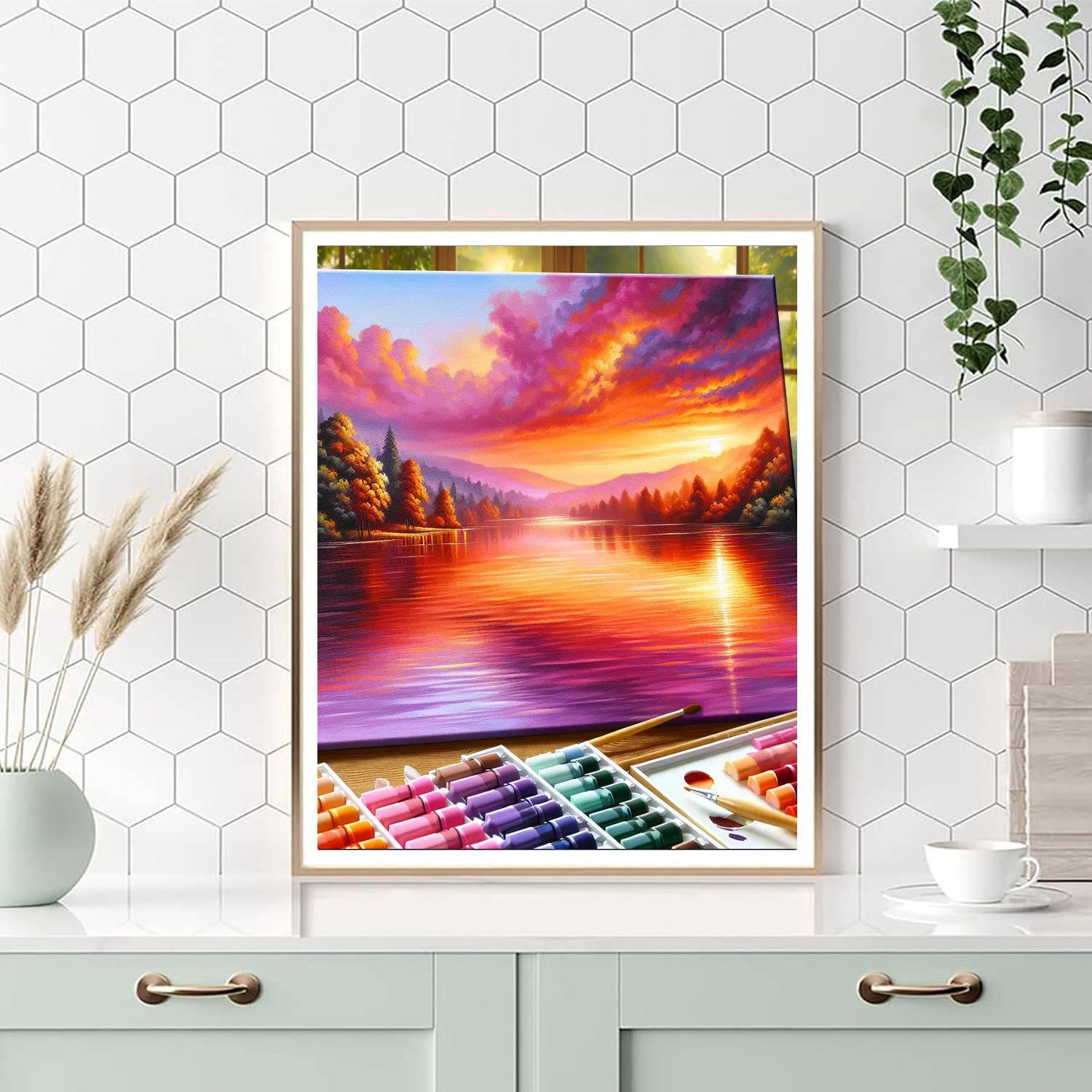Tranquil Sunset By The Lake Painting By Numbers Kit