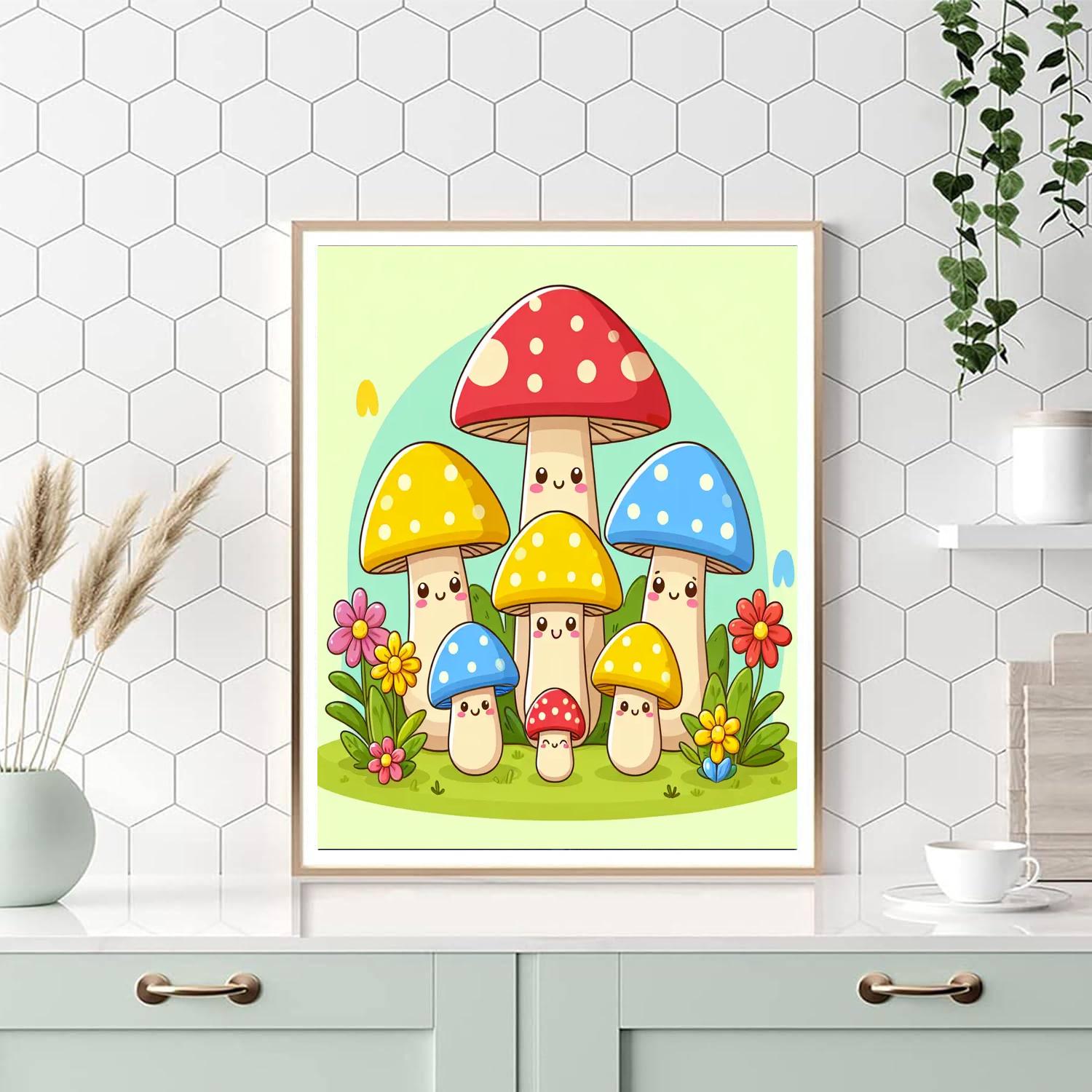 Happy Mushroom Family Number Painting