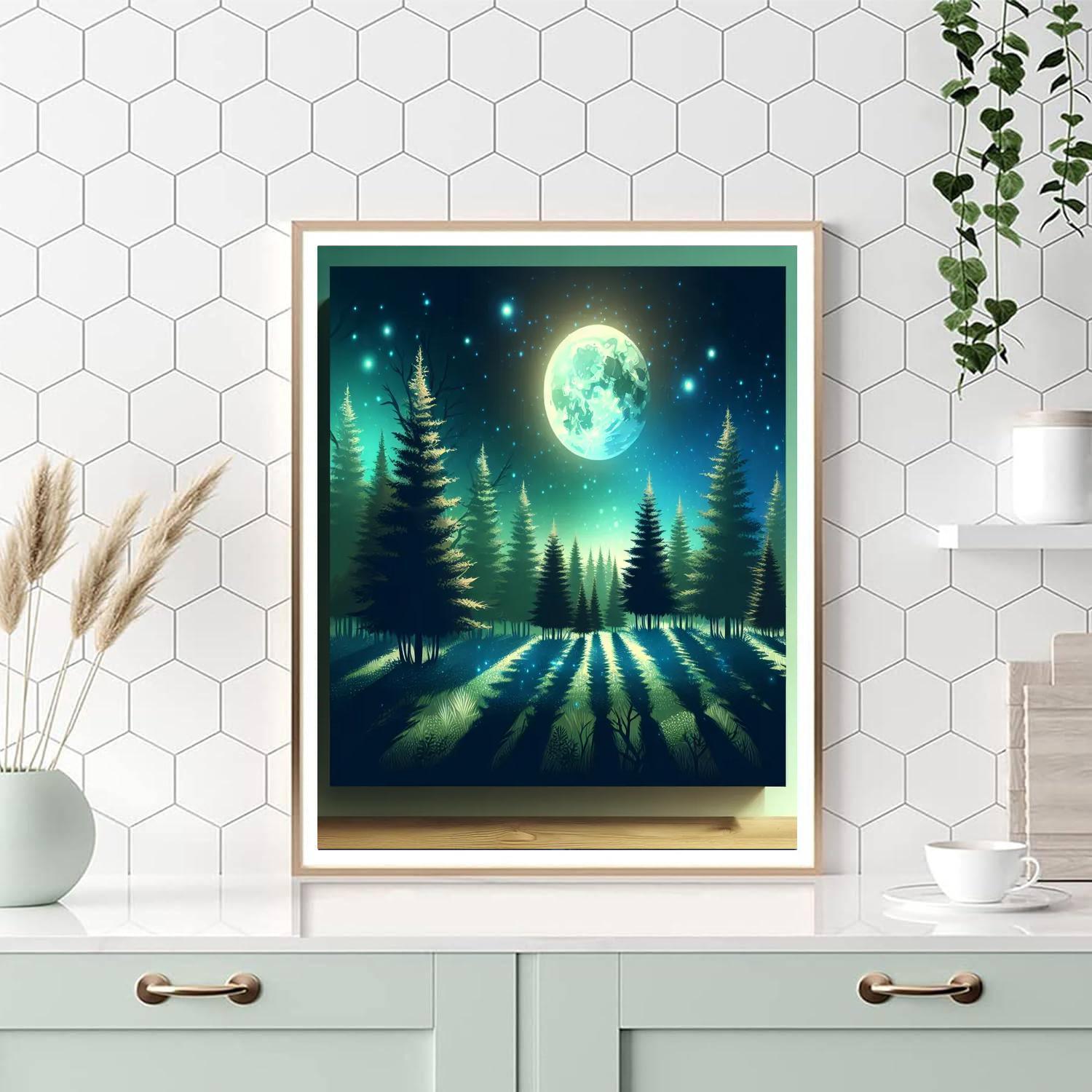 Whimsical Moonlit Forest Painting Number Kit