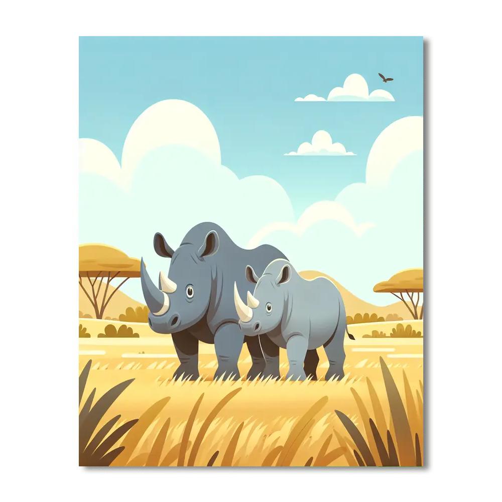 Roaming Rhinos Paint By Numbers Art