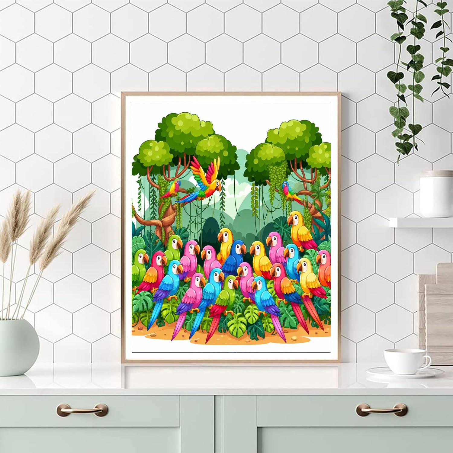 Playful Parrot Paradise Paint By Numbers Art