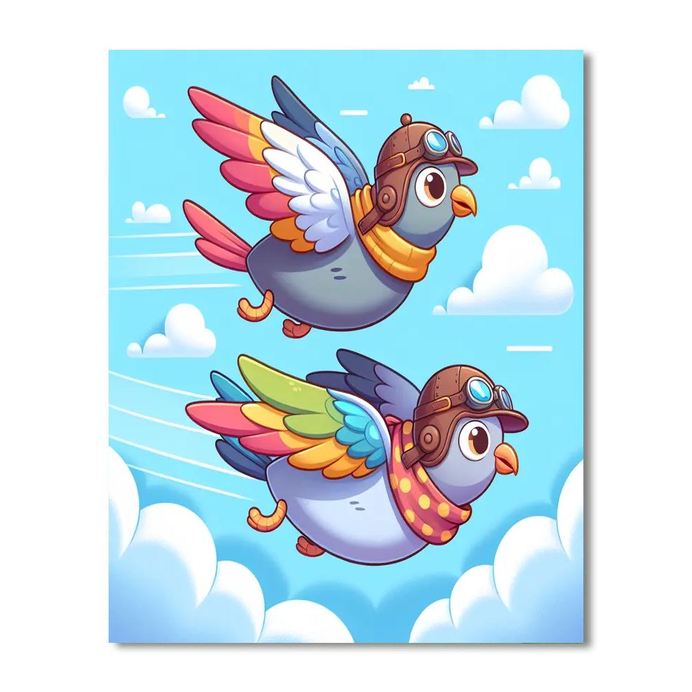 Adventurous Aviator Pigeons Number Painting