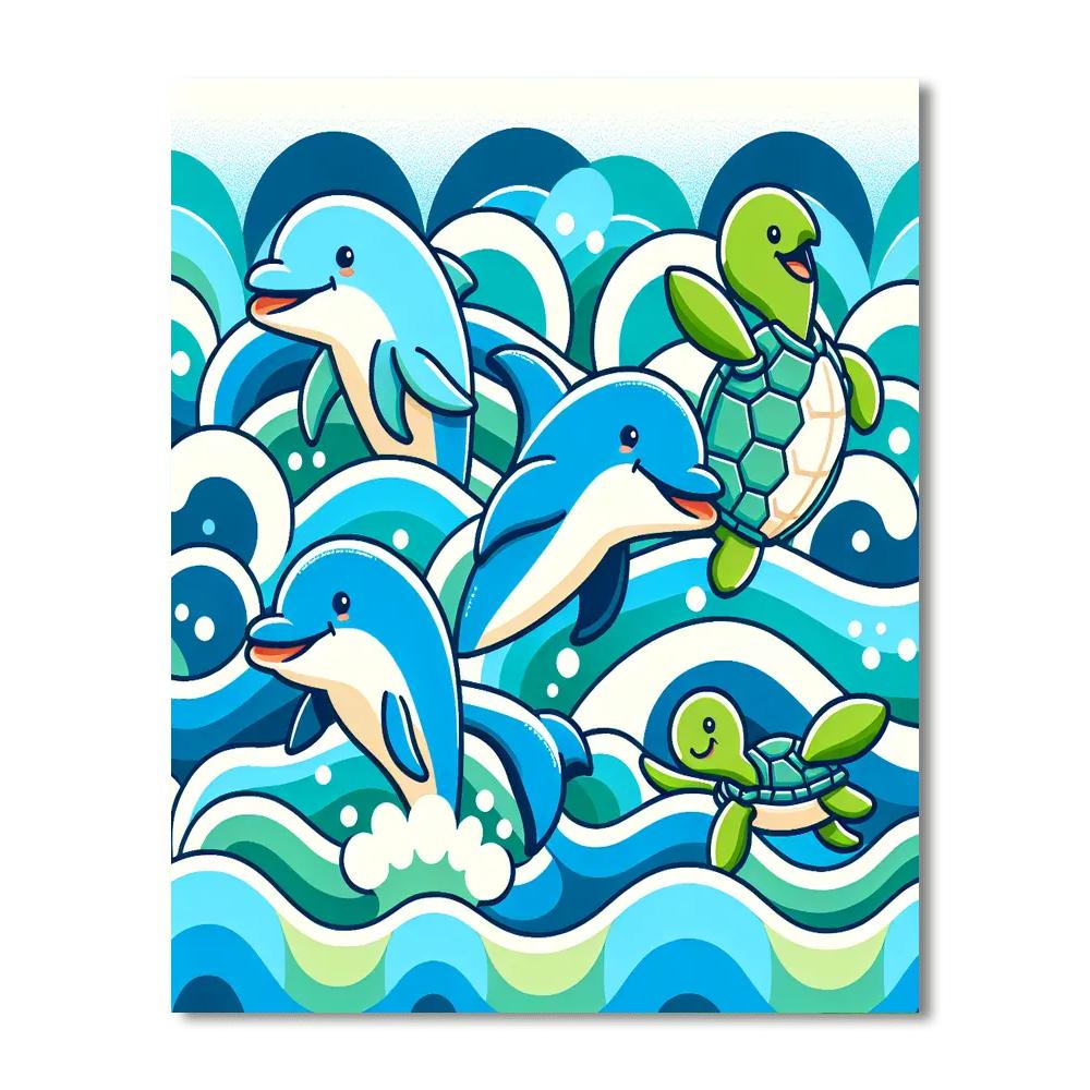 Friendly Ocean Wave Riders Paint By Color