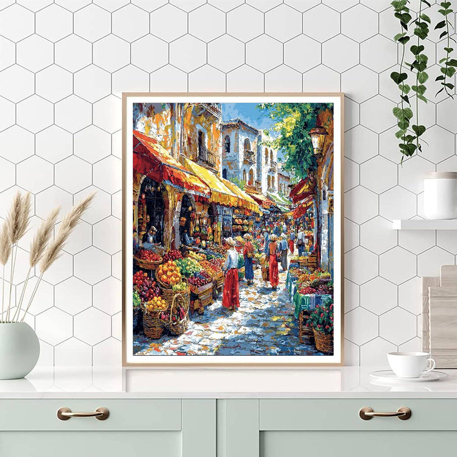 Traditional Market Art Style Inspired Vivid Market Day  Paint By Numbers Kits
