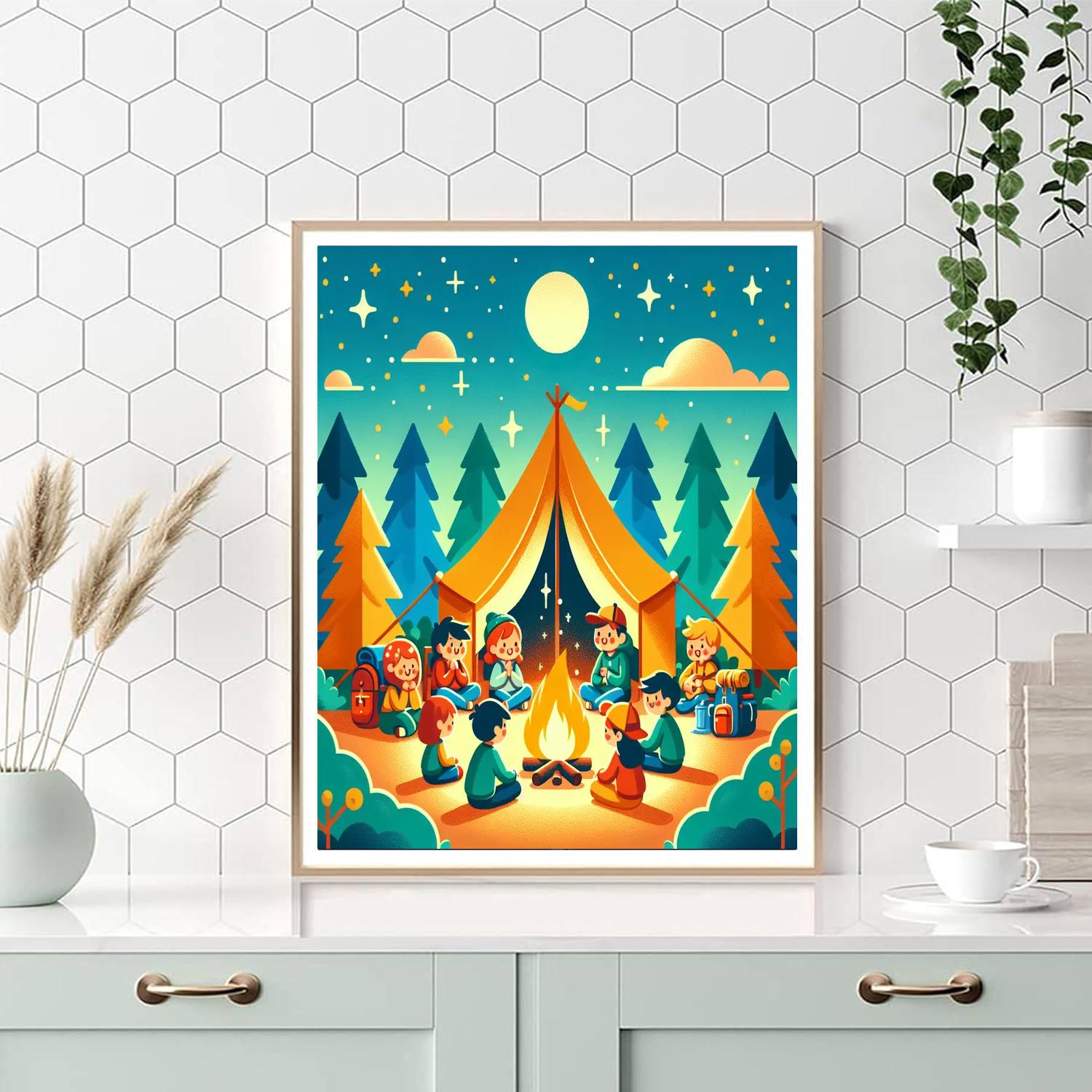 Cute Camper's Night Out Painting Number Kit