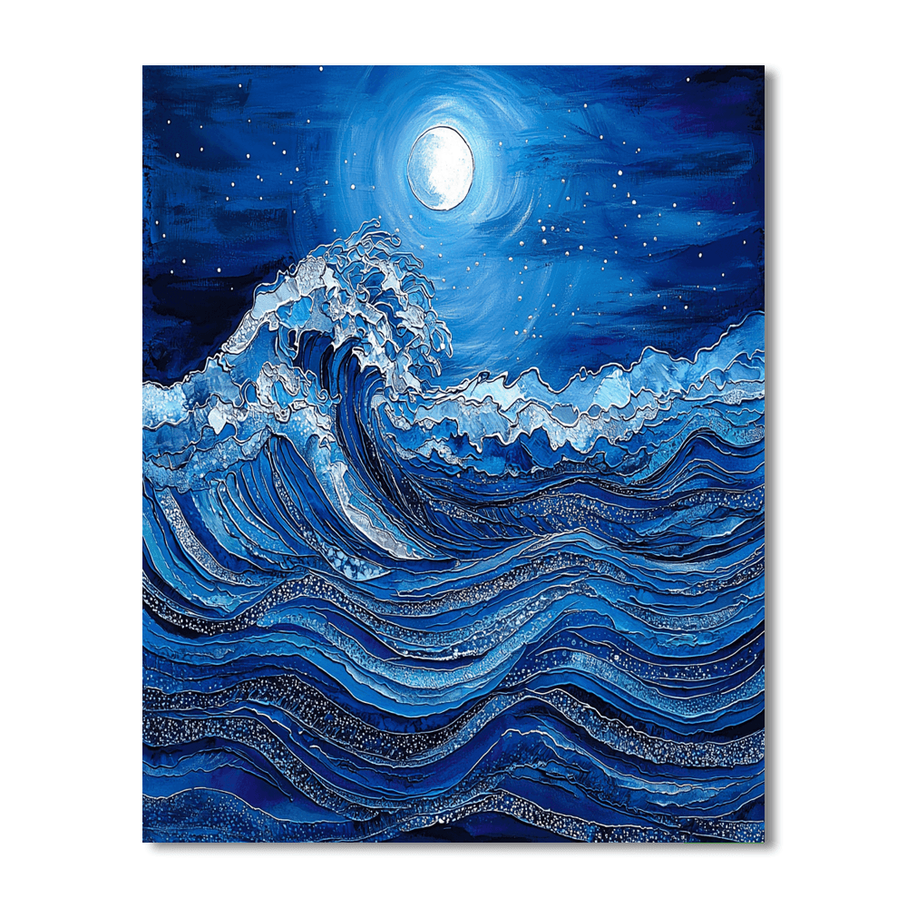 Katsushika Hokusai Inspired Lunar Tidal Dance  Numbered Painting Kits