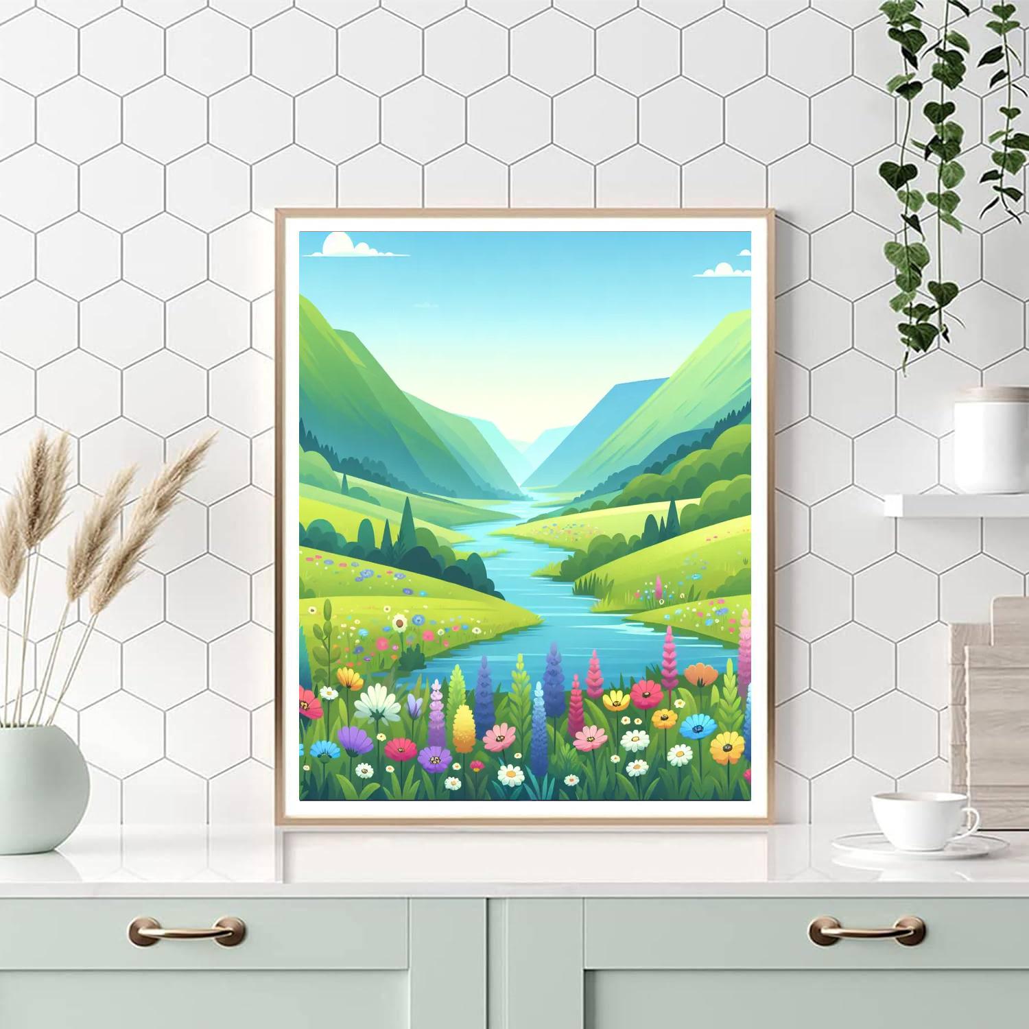 Peaceful Valley Scene Painting Number Kit