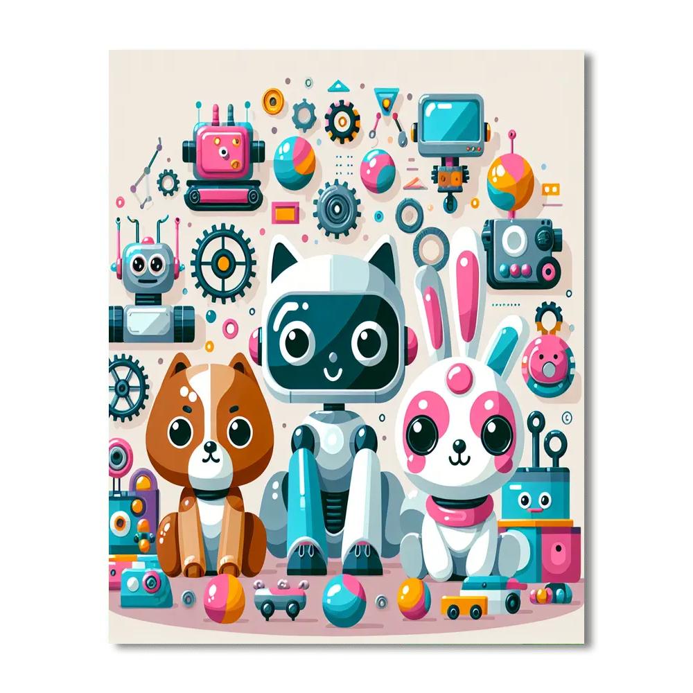 Cute Robot Animals Painting By Numbers Kit