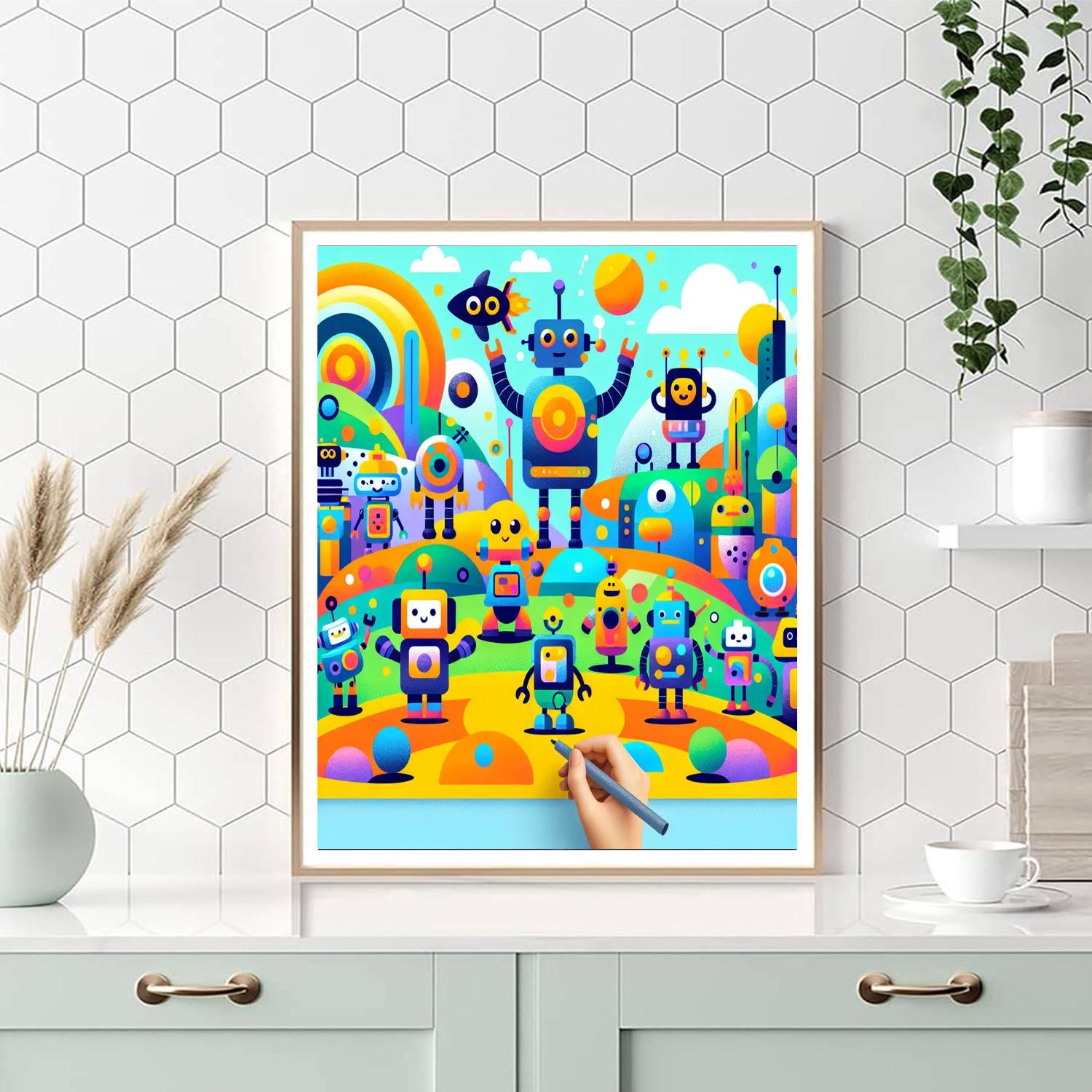 Imaginative Robot Land Number Painting
