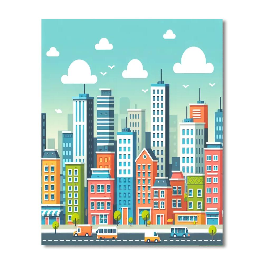 Bustling Cityscape Number Painting