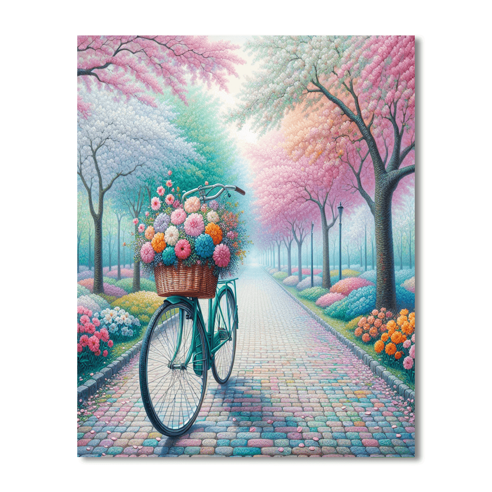Vintage Bicycle Through The Blossoms Numbered Painting Kits
