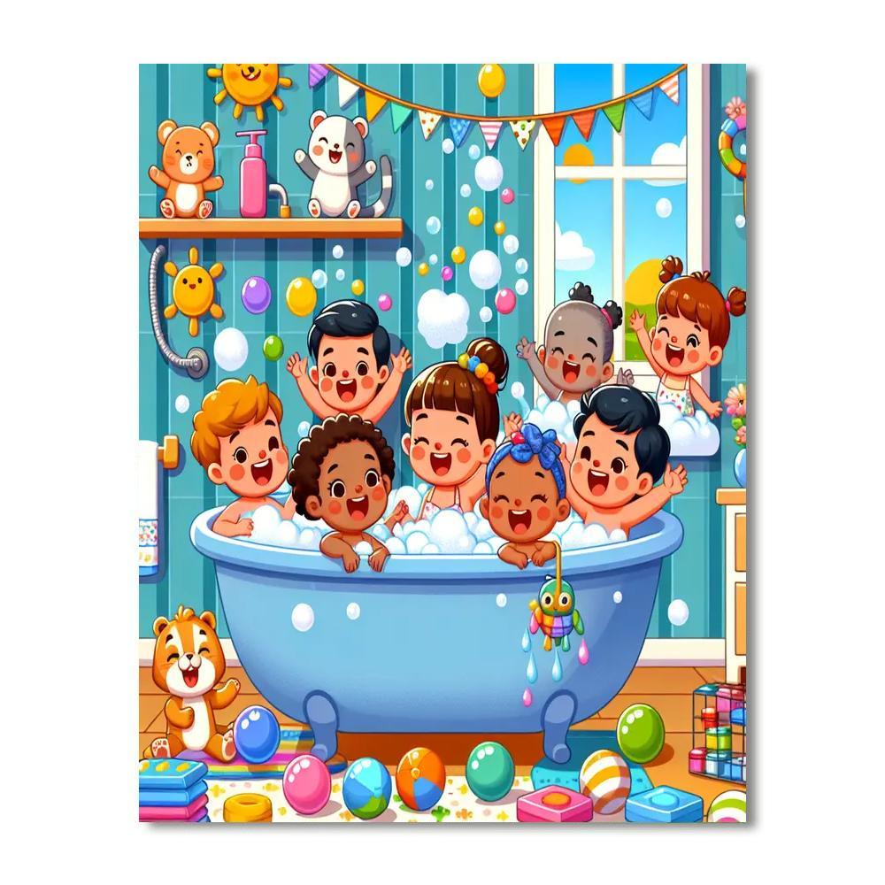 Bubbling Bath Time Joy Number Painting