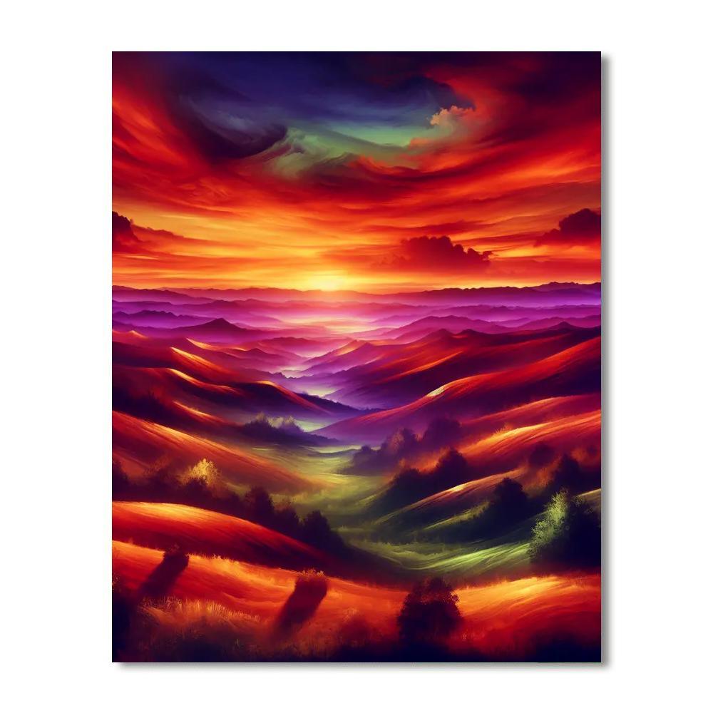 Fiery Sunset Over The Hills Paint By Color
