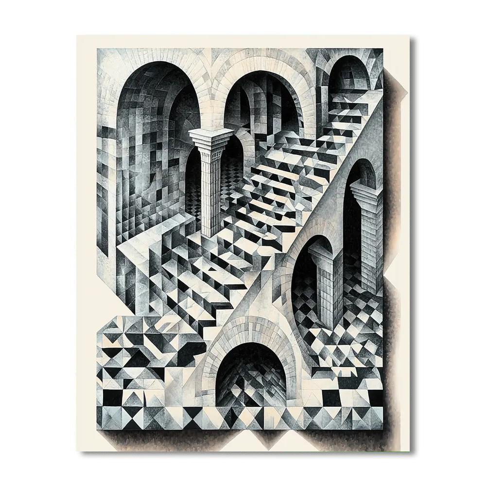 M.C. Escher Inspired Transcendent Illusions  Numbered Painting Kits
