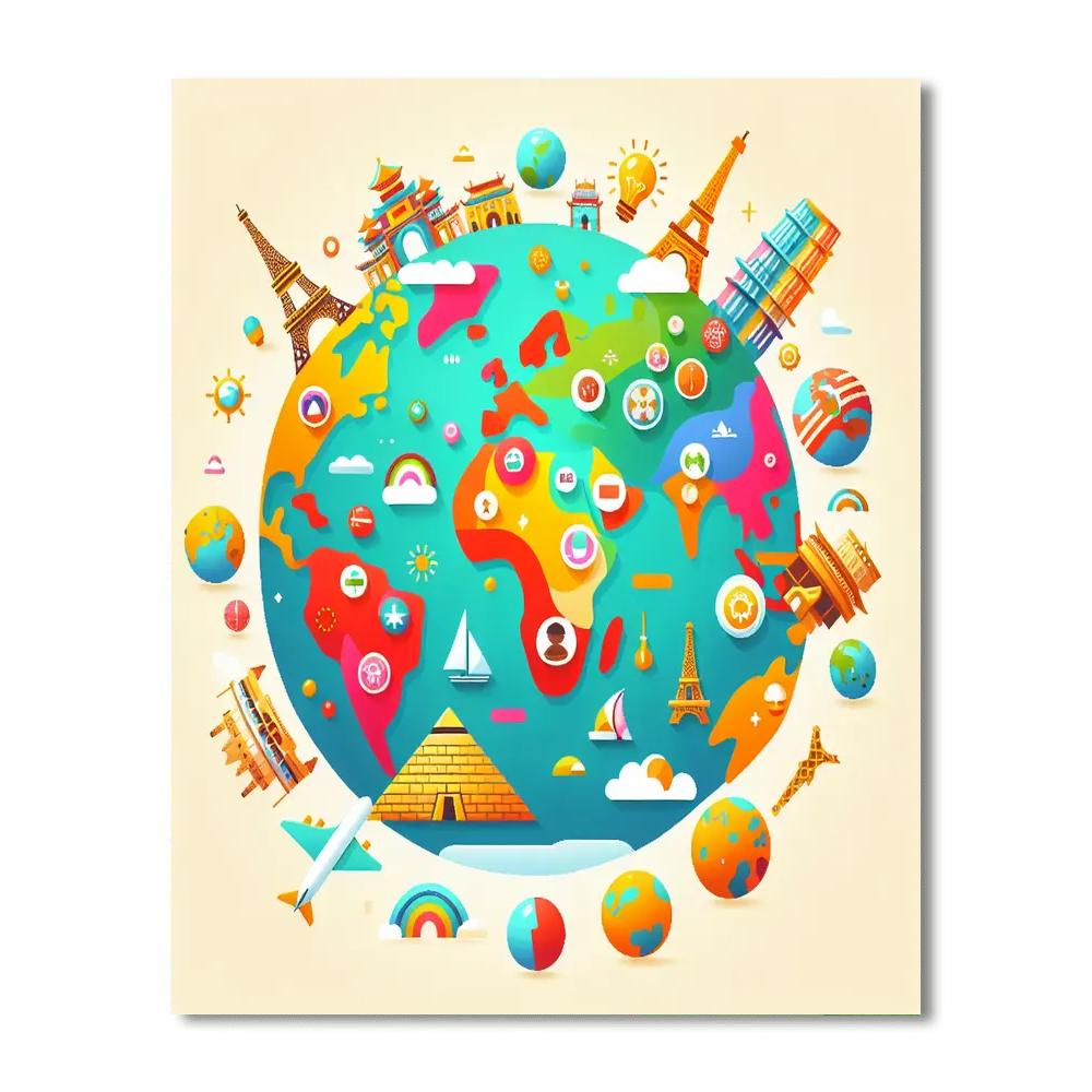 World Explorer Map Number Painting