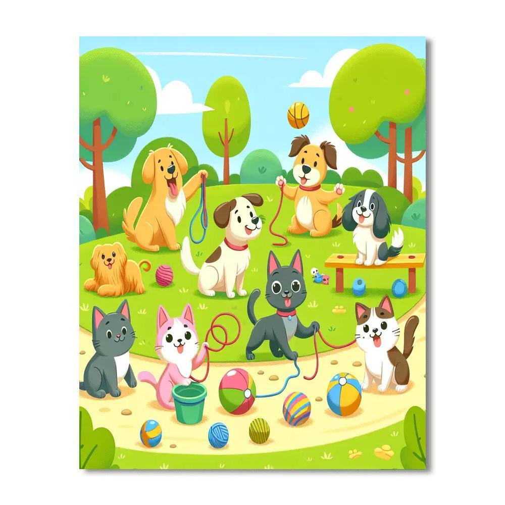 Cheerful Pet Park Painting By Numbers Kit