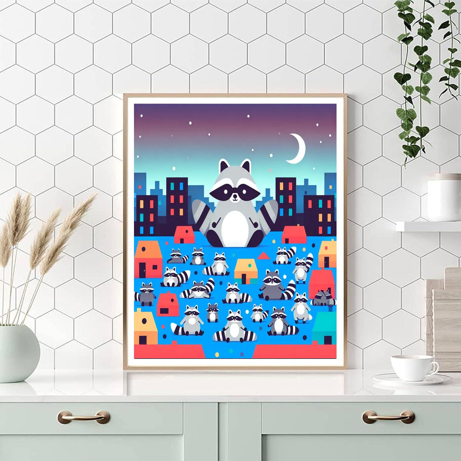 Rooftop Raccoon Rendezvous Paint By Numbers