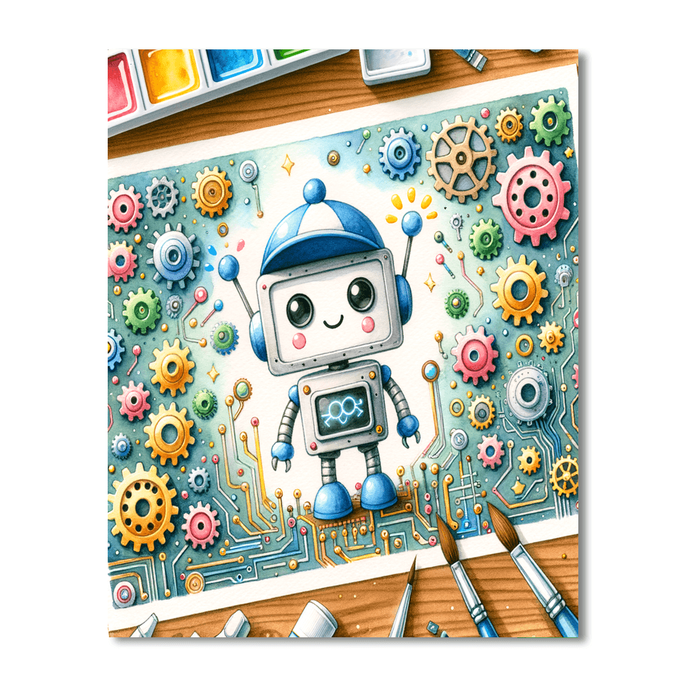 Cute Little Robot Painting Number Kit