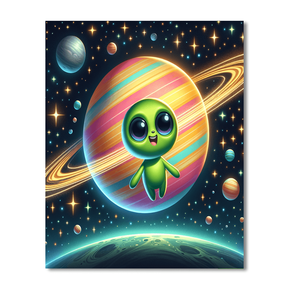 Adventurous Space Journey With Friendly Alien Painting By Numbers Kit