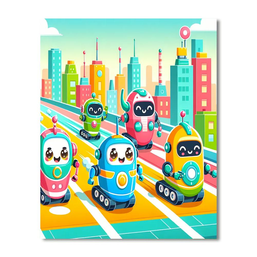 Jolly Robot Race Paint By Numbers Art
