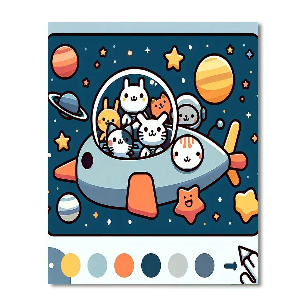 Furry Friends In Space Paint By Numbers Art