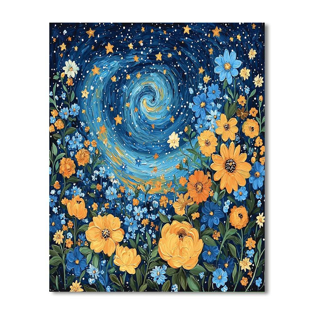 Van Gogh Inspired Starry Floral Night  Number Painting