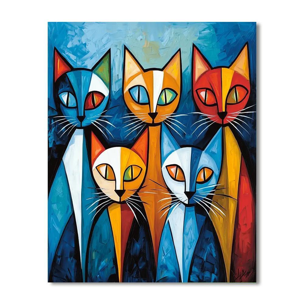Pablo Picasso Inspired Whimsical Cats In Picasso's World  Paint By Number