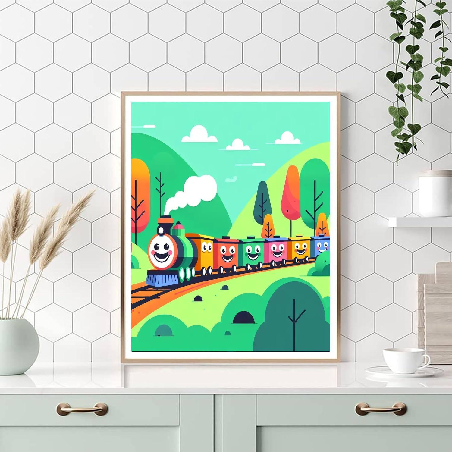 Colorful Train Adventure Paint By Numbers Art