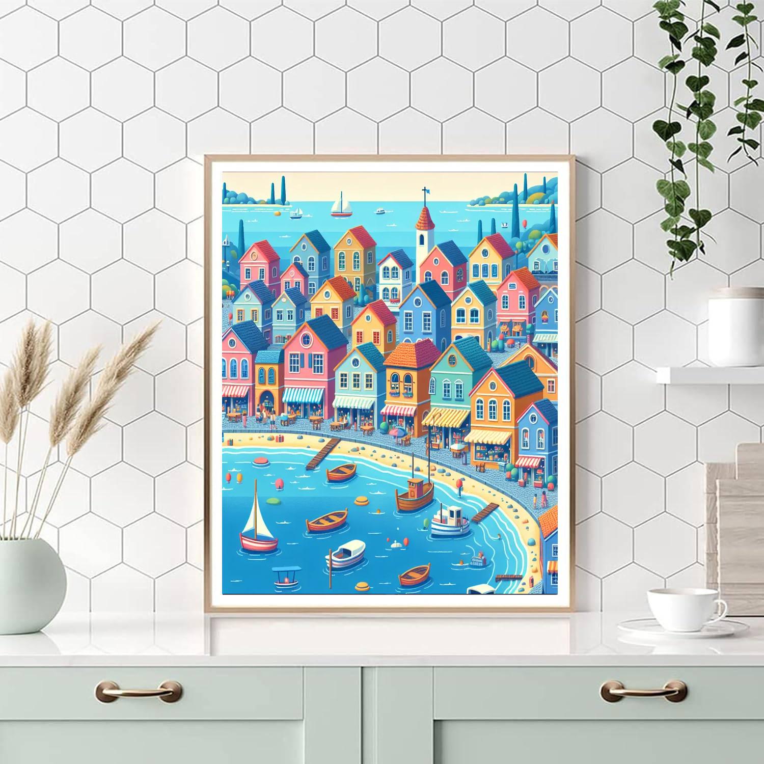 Colorful Seaside Town Numbered Painting Kits