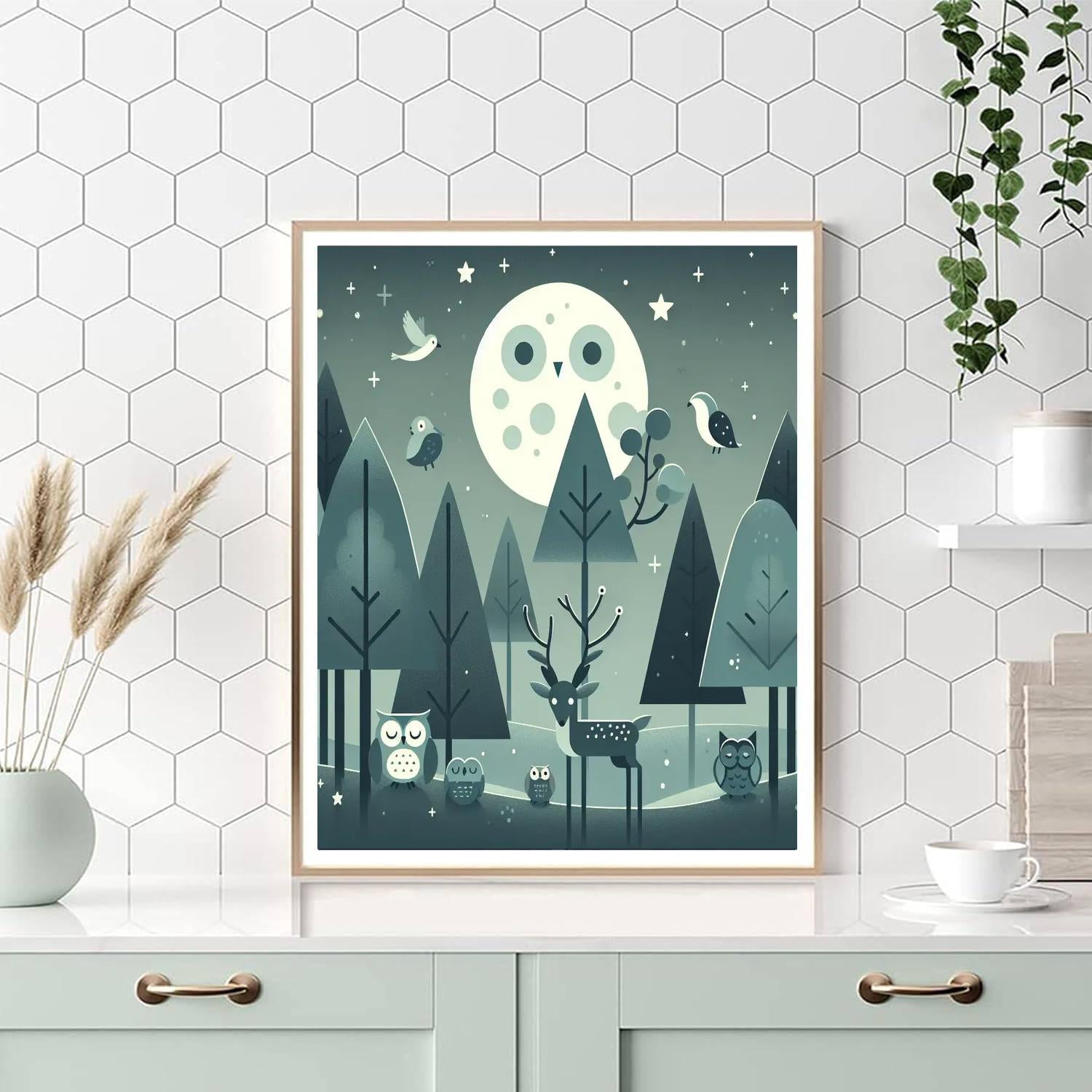 Serene Moonlit Forest Number Painting