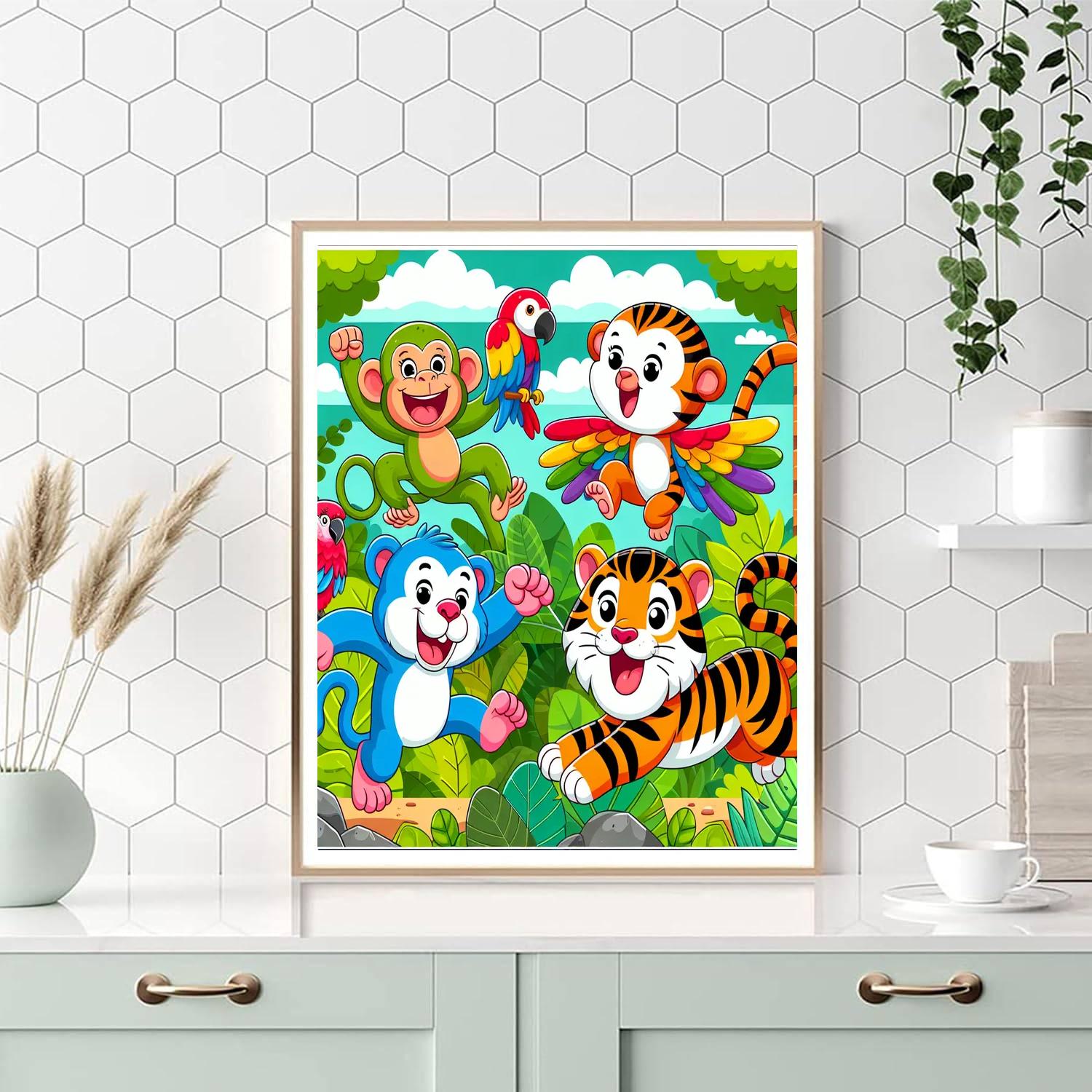 Bouncing Jungle Animals Painting By Numbers Kit