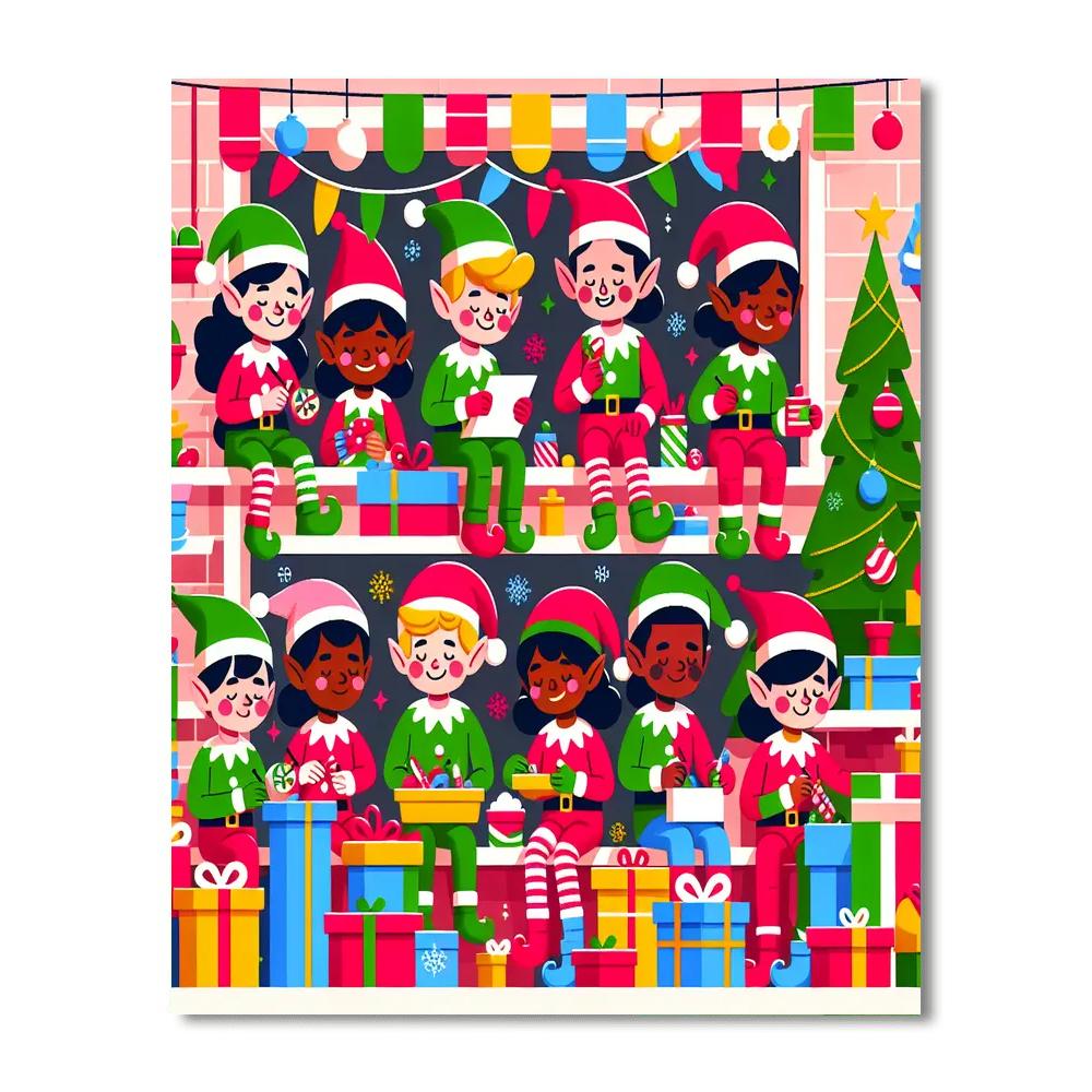 Cheery Holiday Elves Numbered Painting Kits