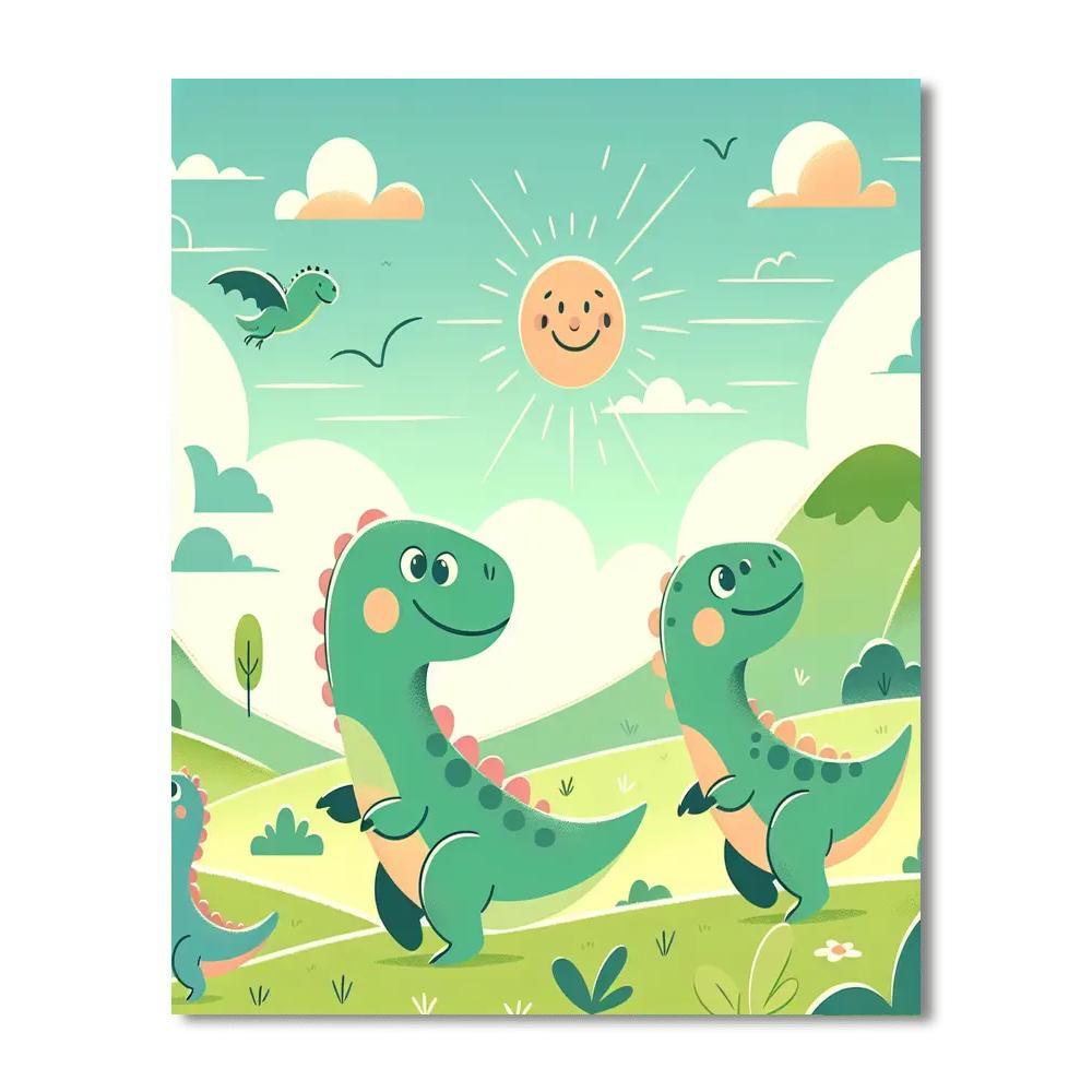 Sunny Day Dinosaurs Paint By Numbers Art
