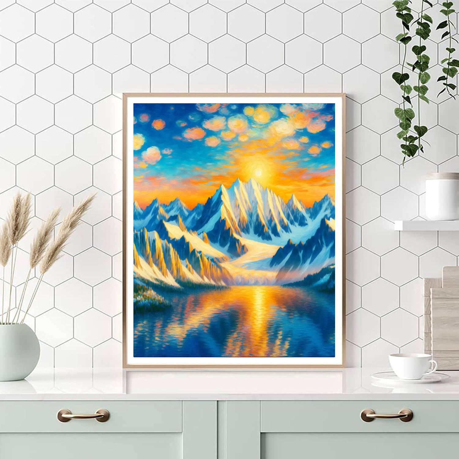 Golden Sunrise Over Snowy Peaks Painting By Numbers Kit