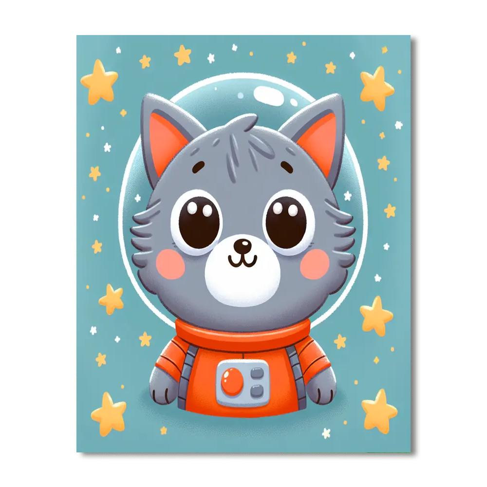 Astronaut Cat Number Painting