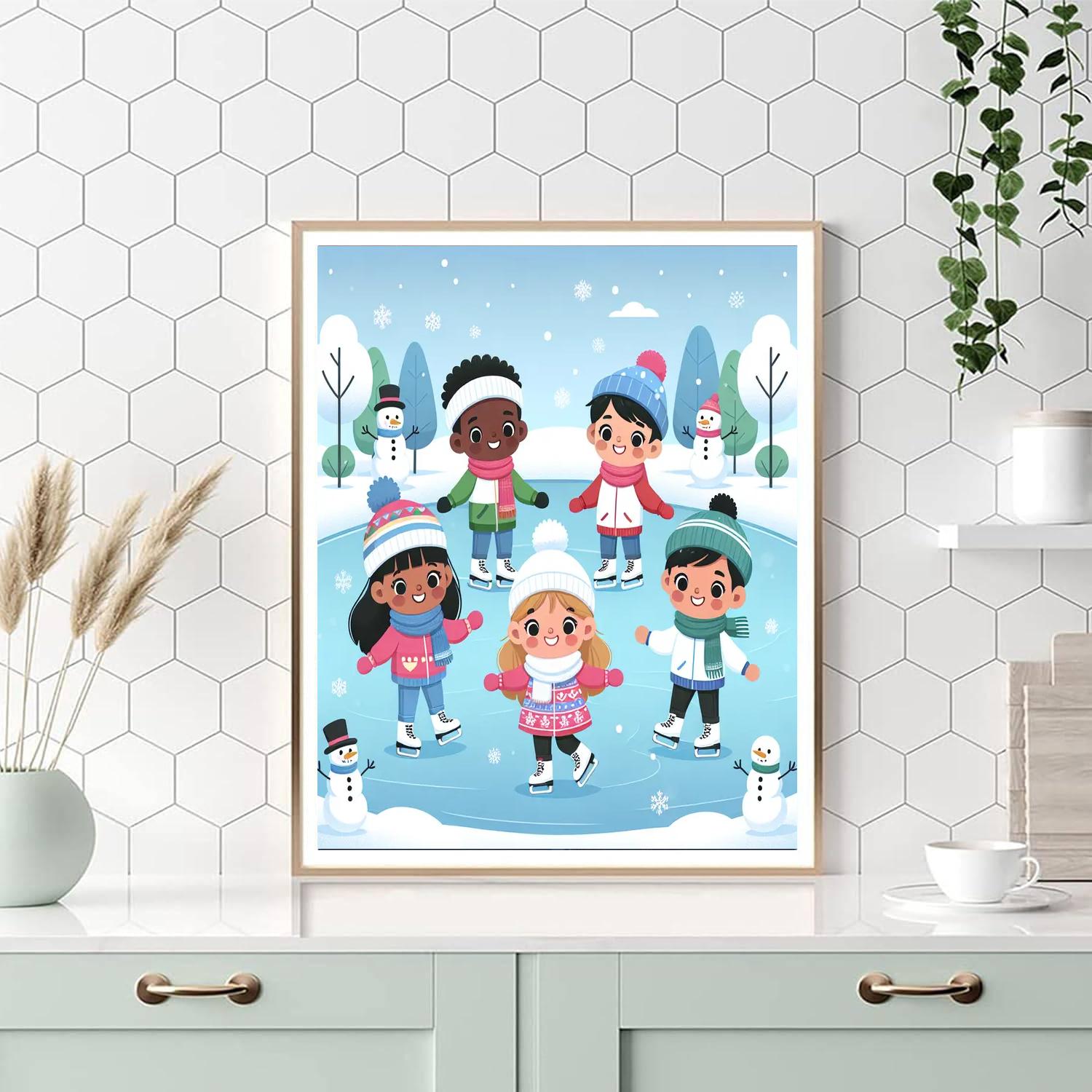 Winter Wonderland Skating Party Painting By Numbers Kit