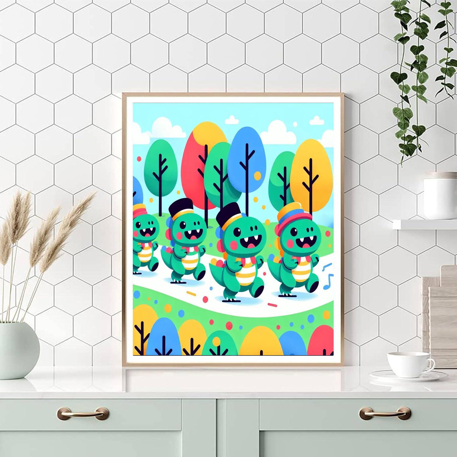 Funky Dinosaur Parade Number Painting