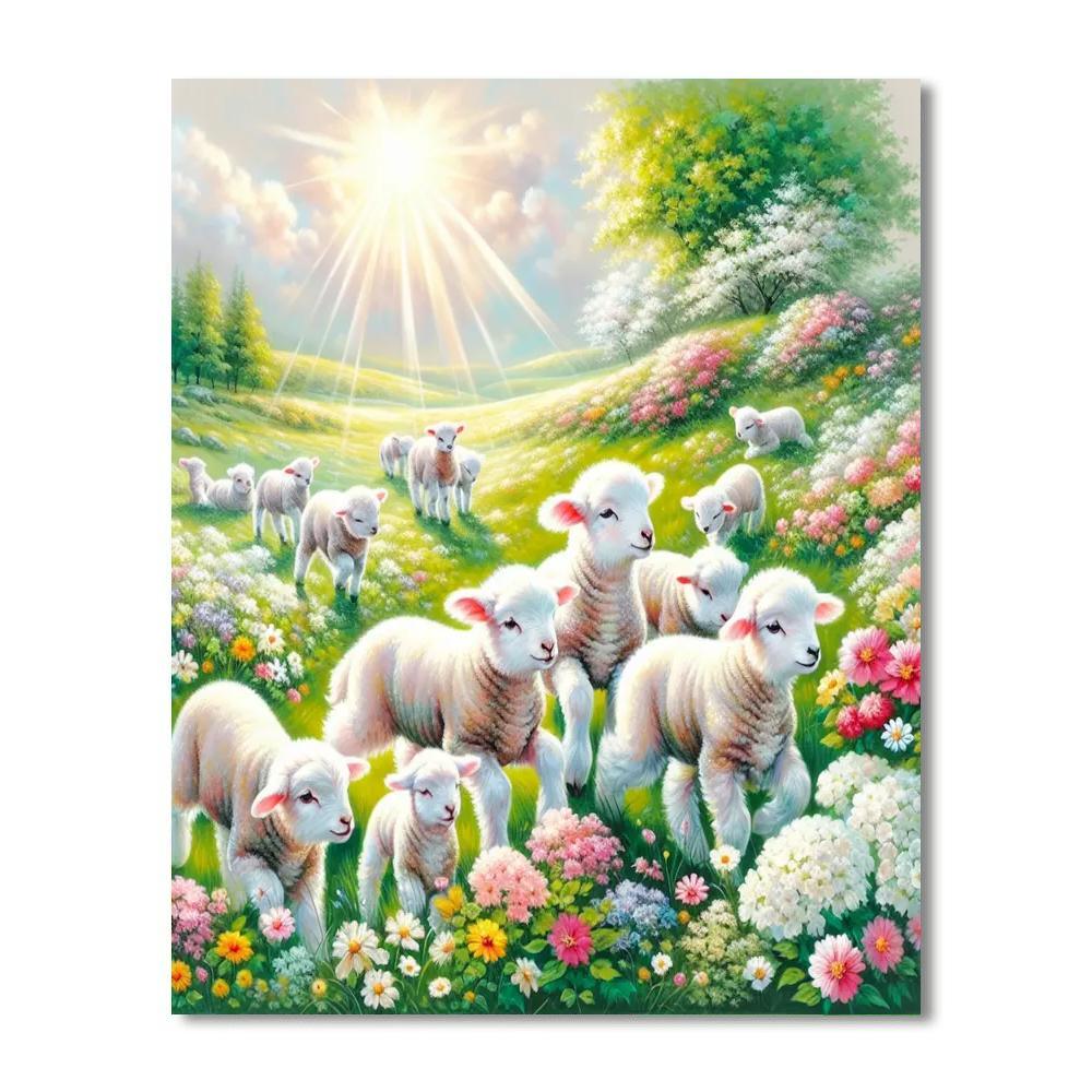 Frolicking Lambs In The Meadow Paint By Numbers